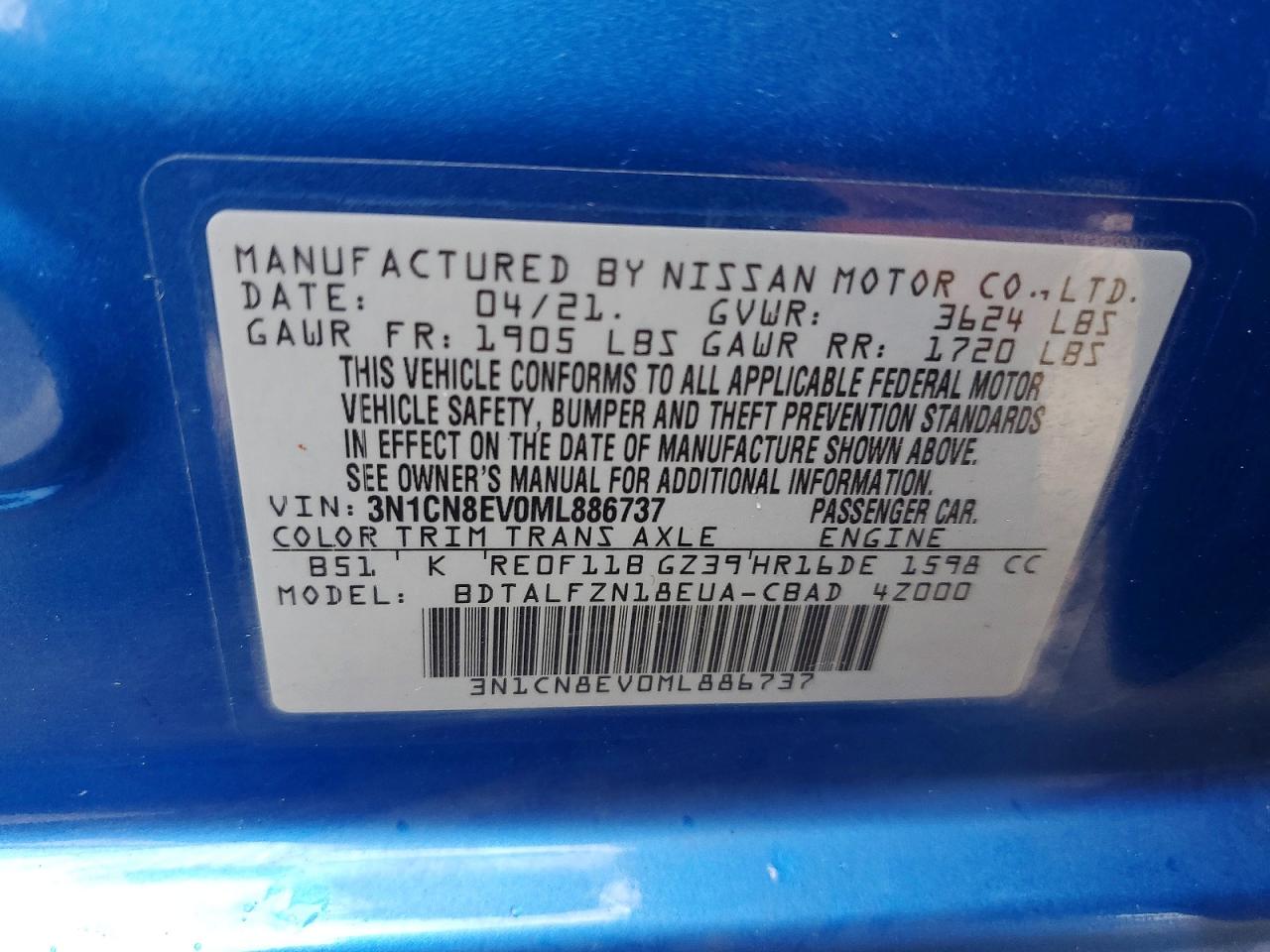 2021 NISSAN VERSA SV photo 12