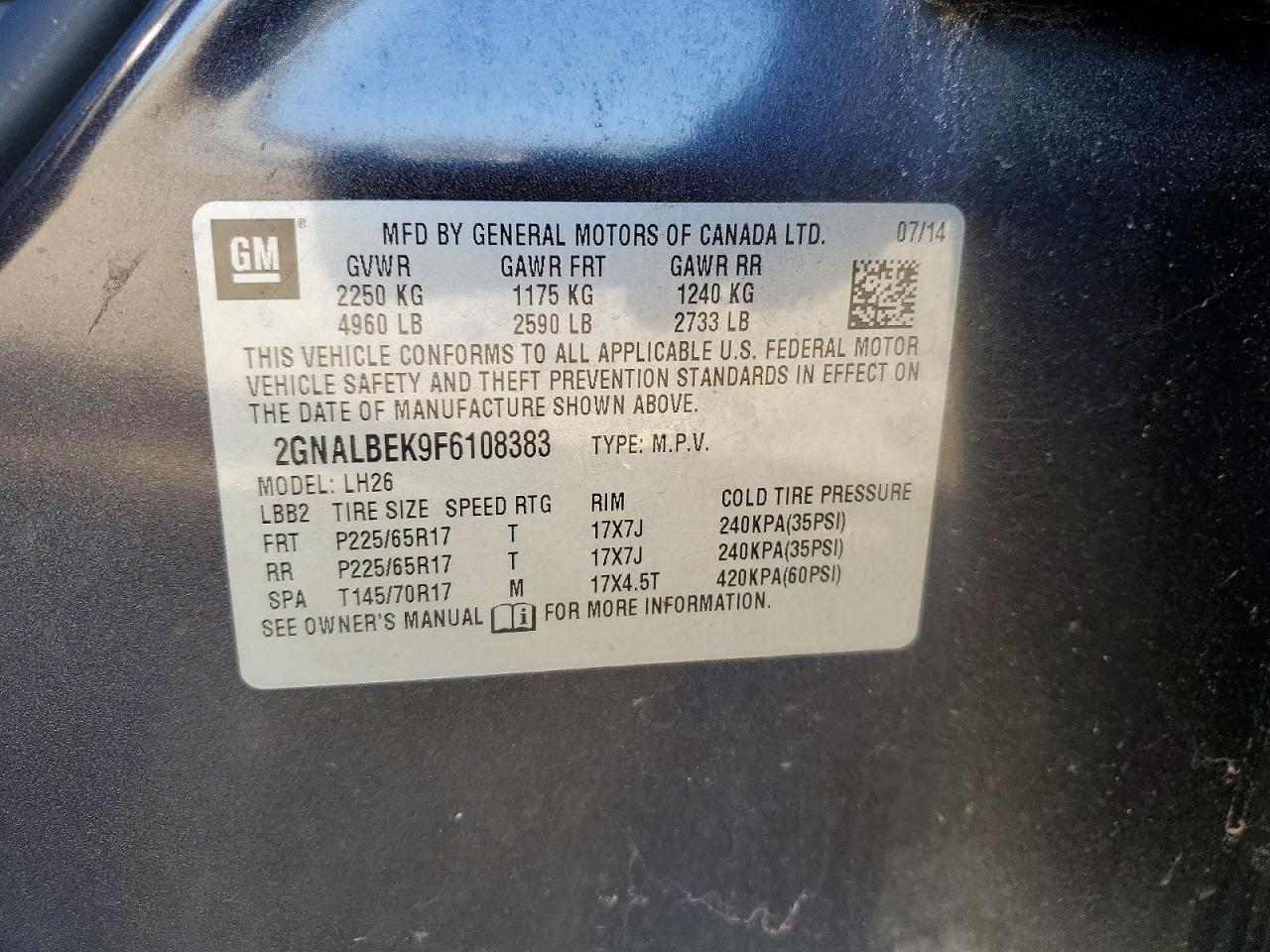 2015 CHEVROLET EQUINOX LT photo 14