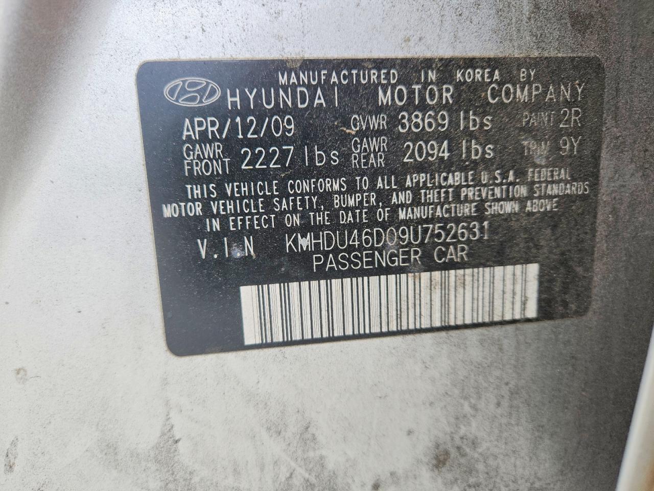 2009 HYUNDAI ELANTRA GLS photo 12
