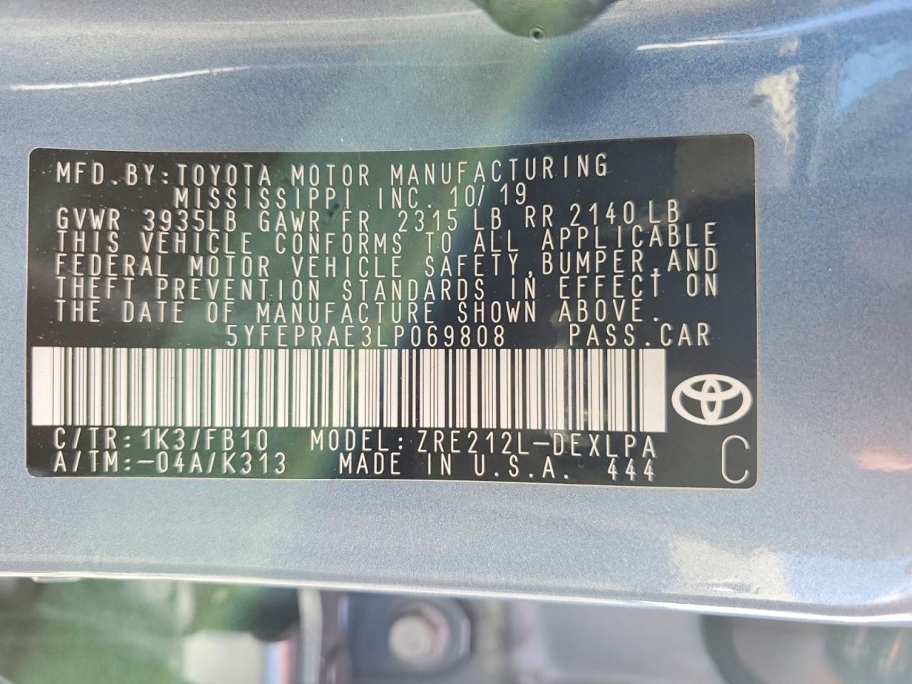 2020 TOYOTA COROLLA LE photo 12
