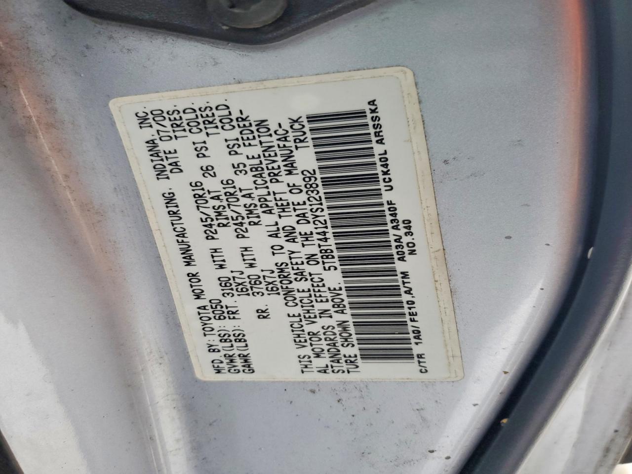 2000 TOYOTA TUNDRA photo 12