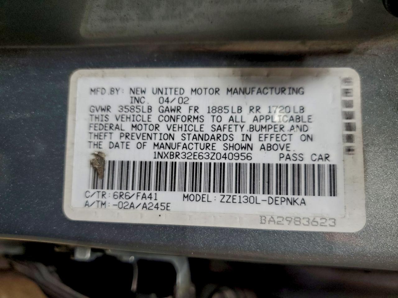 2003 TOYOTA COROLLA CE photo 13