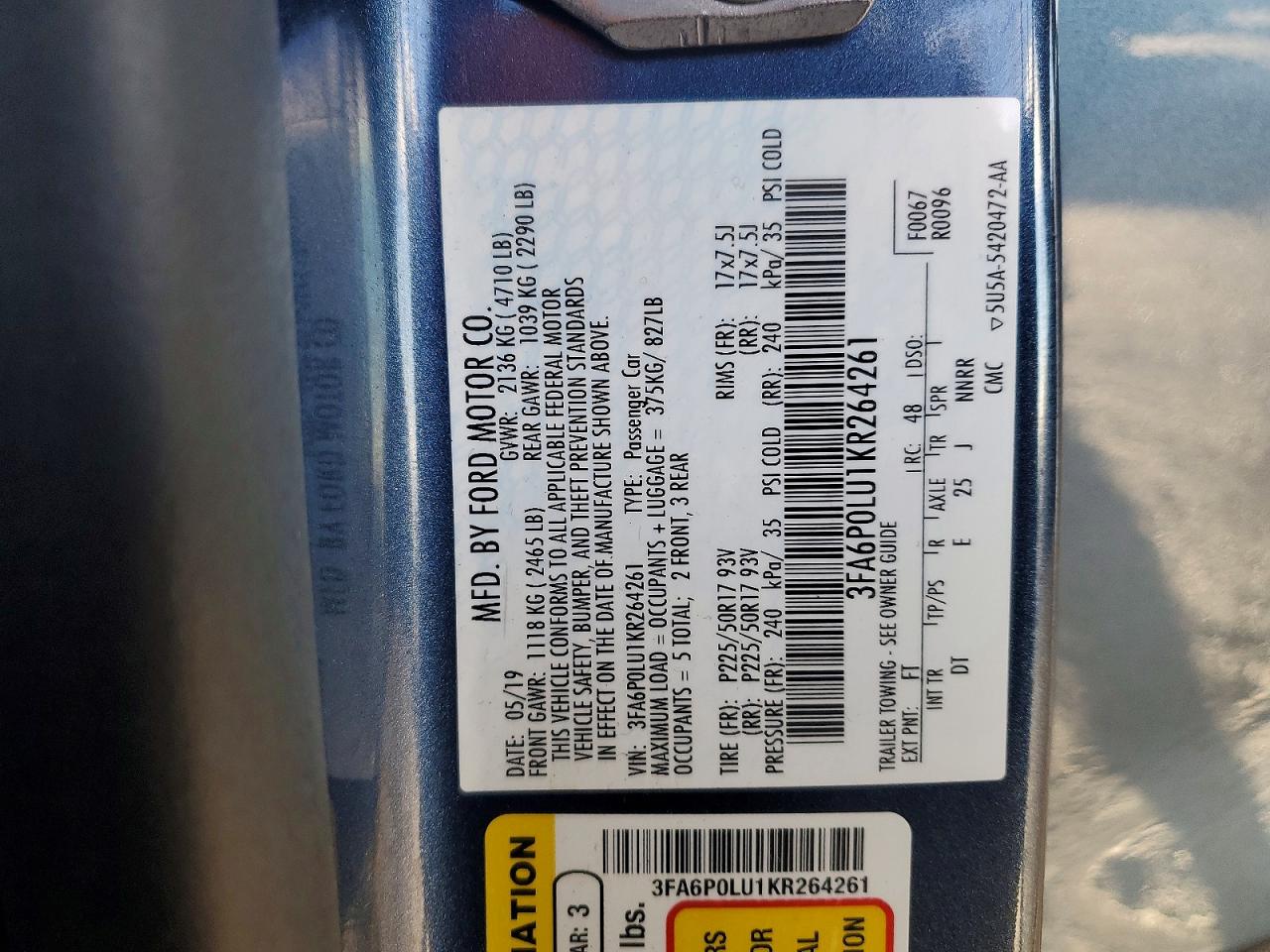 2019 FORD FUSION SE photo 12