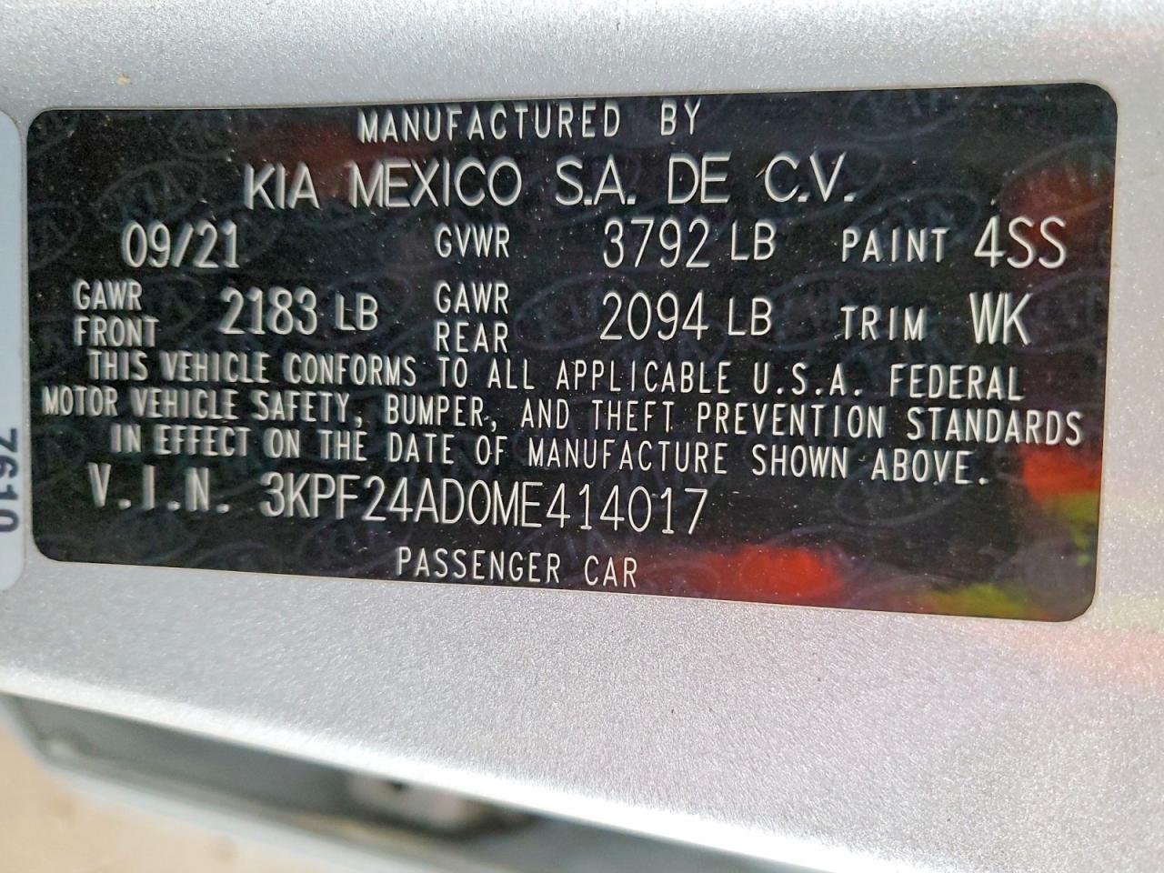 2021 KIA FORTE FE photo 12