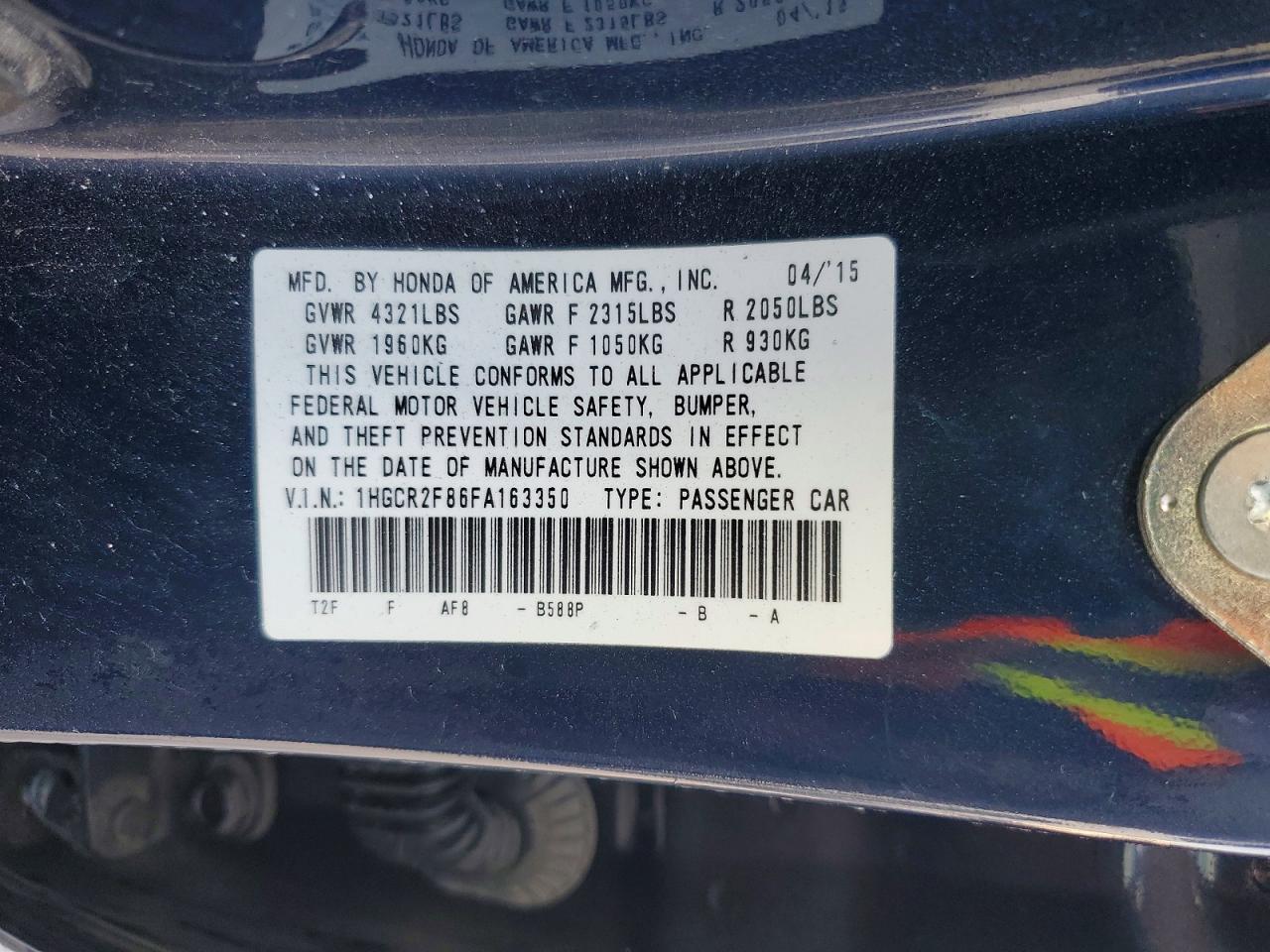 2015 HONDA ACCORD EXL photo 12