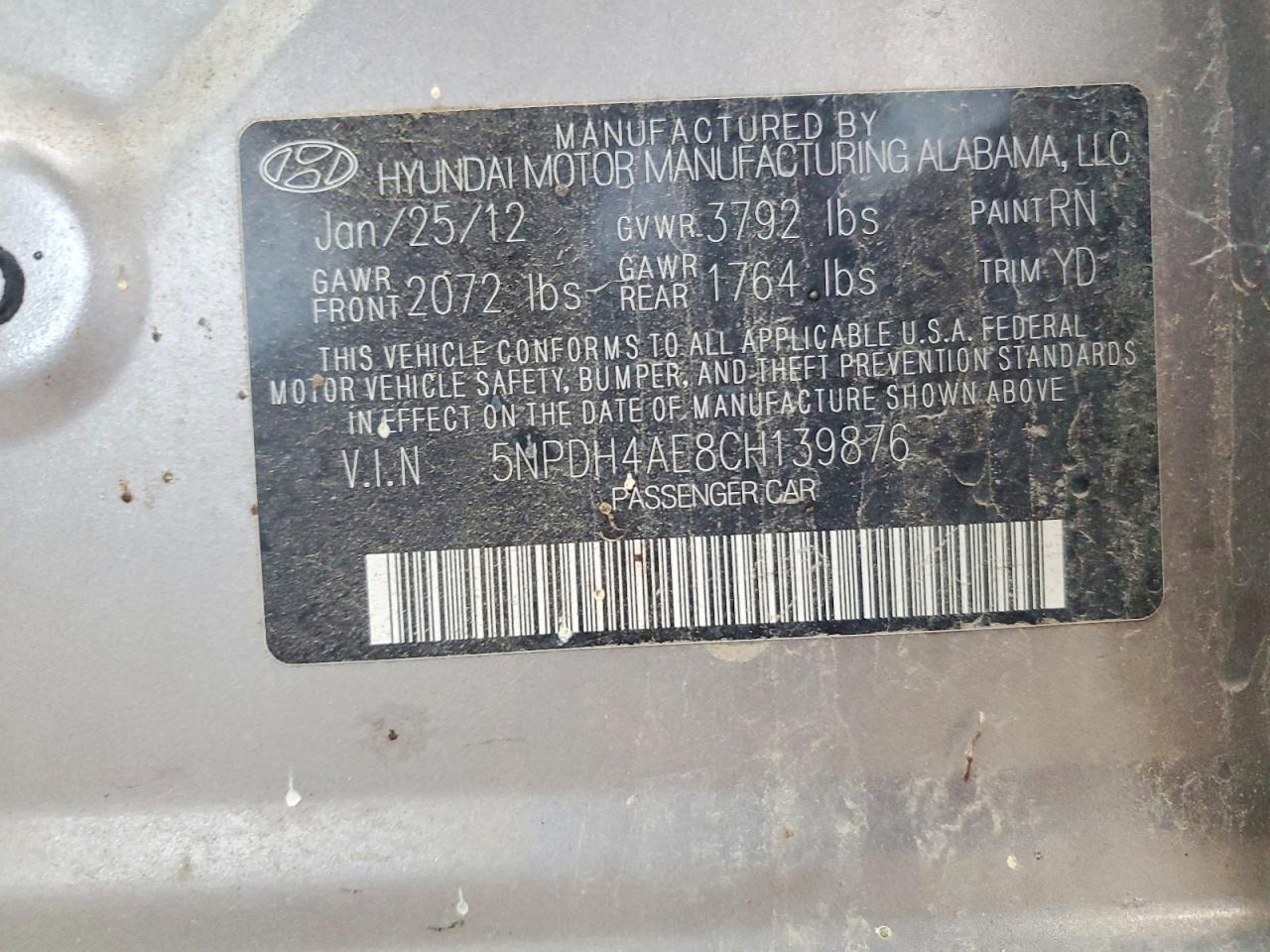 2012 HYUNDAI ELANTRA GLS photo 12