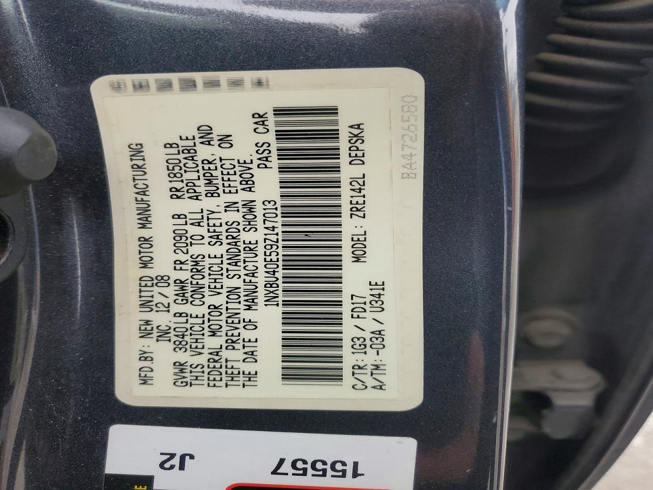 2009 TOYOTA COROLLA BASE photo 12