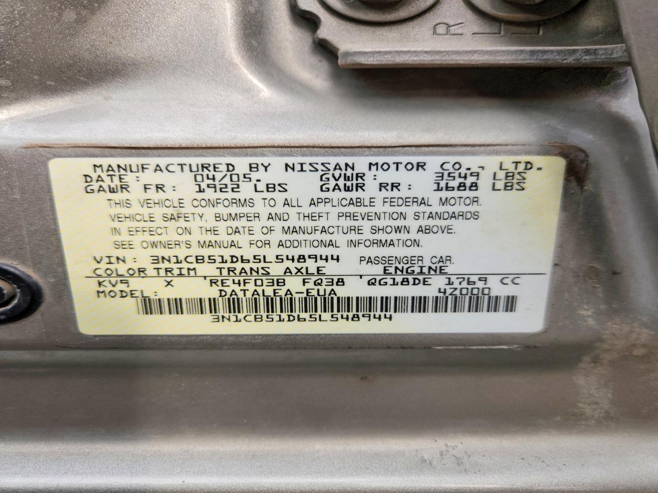 2005 NISSAN SENTRA 1.8 photo 12