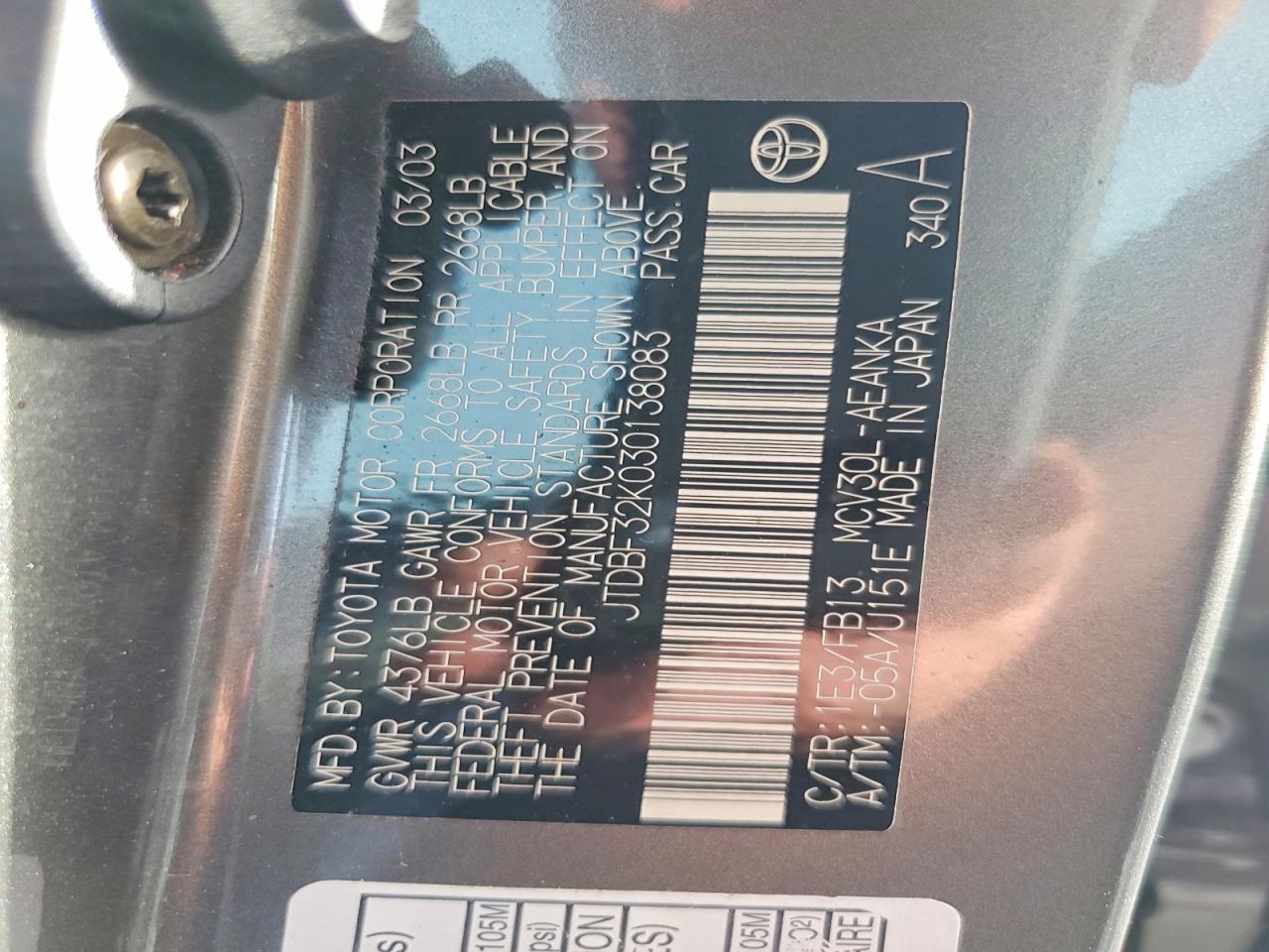 2003 TOYOTA CAMRY LE photo 13