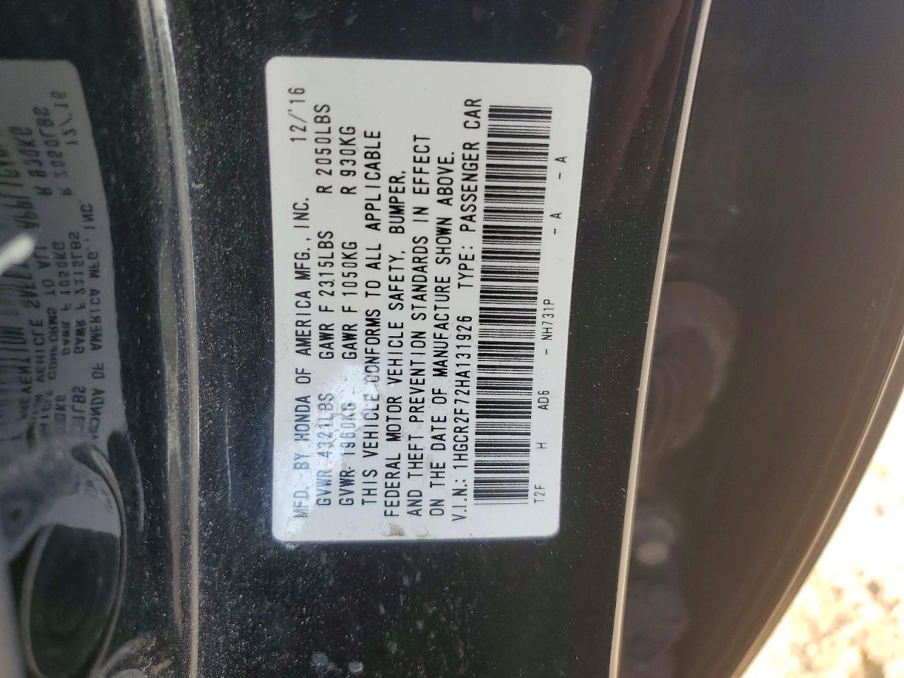 2017 HONDA ACCORD EX photo 12