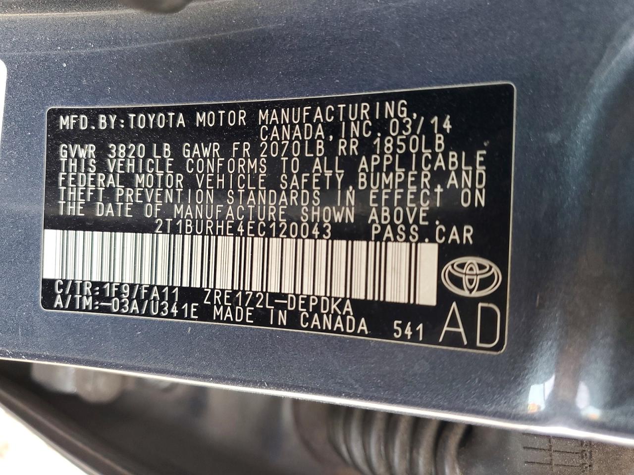 2014 TOYOTA COROLLA L photo 37