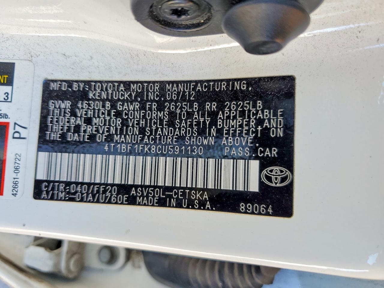 2012 TOYOTA CAMRY BASE photo 13