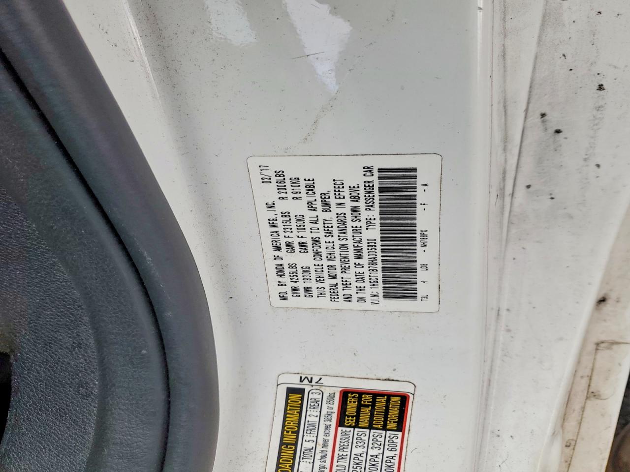 2017 HONDA ACCORD EX photo 12