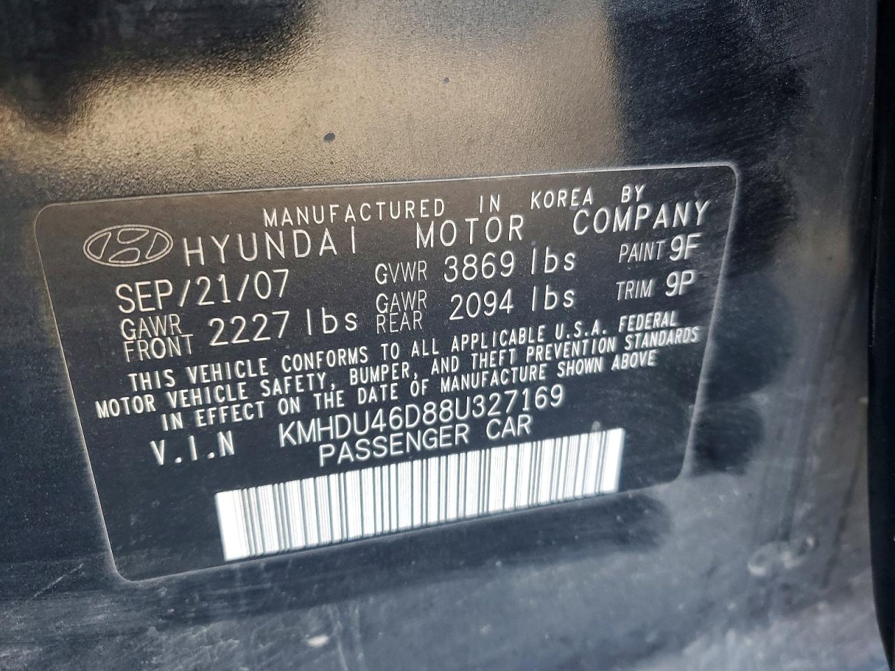 2008 HYUNDAI ELANTRA GLS photo 13