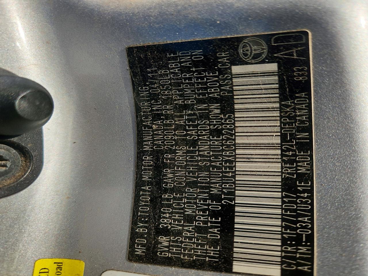 2011 TOYOTA COROLLA BASE photo 12