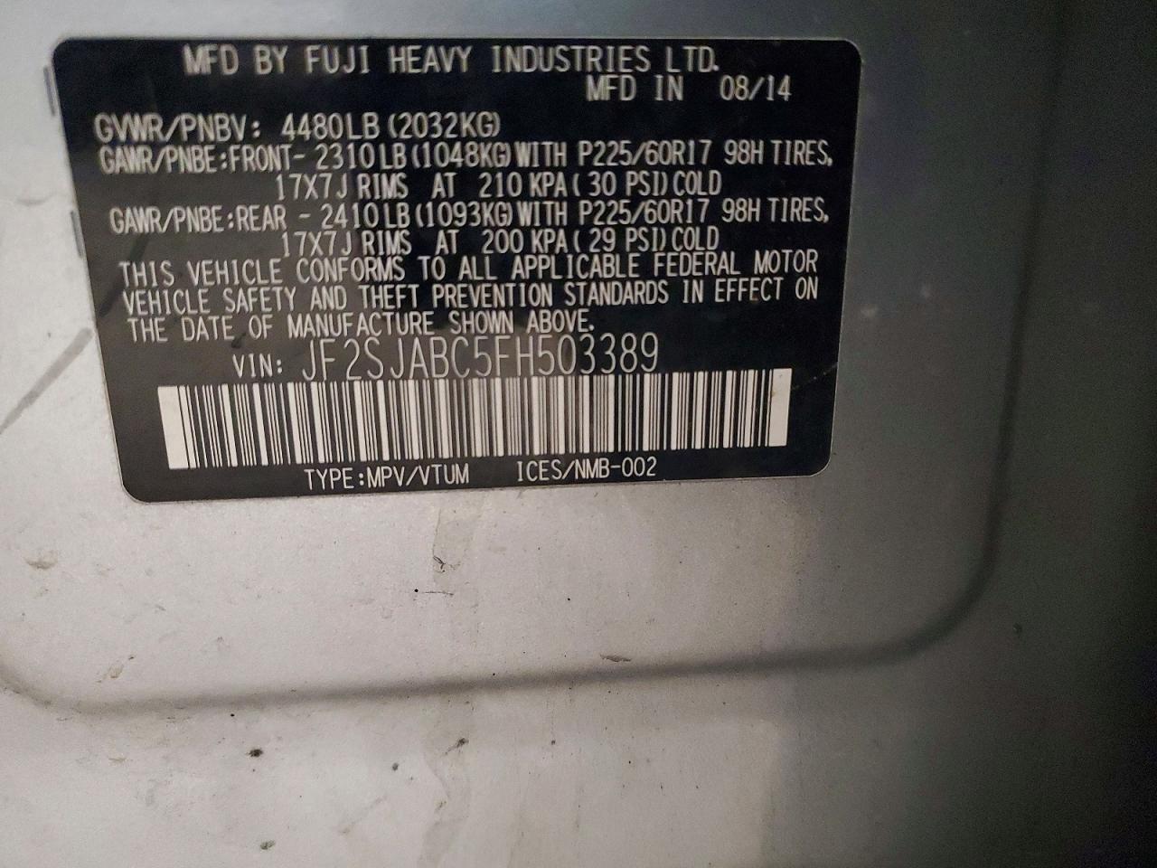 2015 SUBARU FORESTER 2.5I photo 13