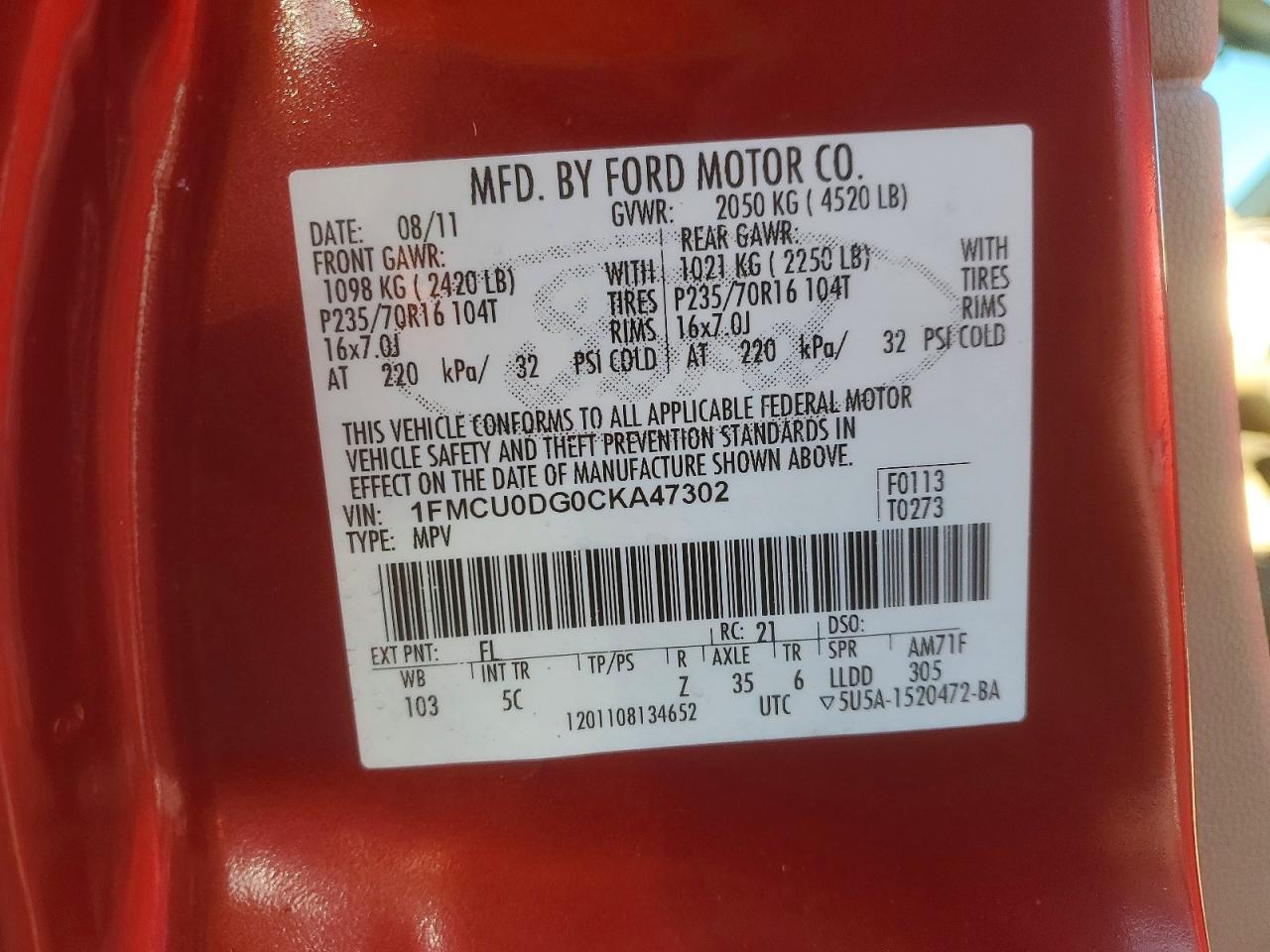 2012 FORD ESCAPE XLT photo 13