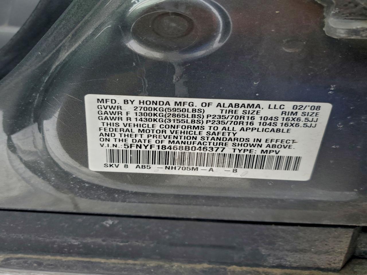 2008 HONDA PILOT EX photo 13