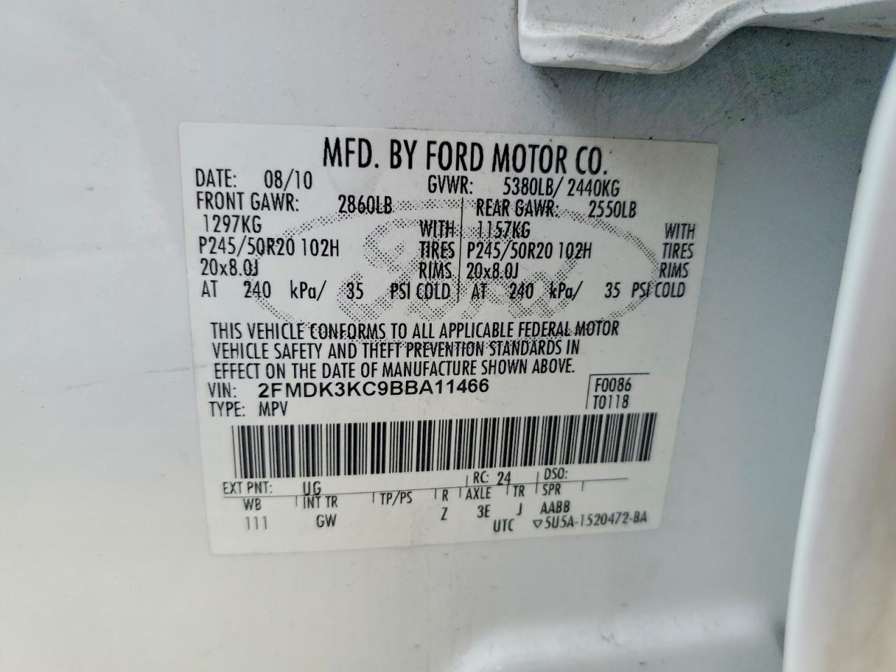 2011 FORD EDGE LIMITED photo 13
