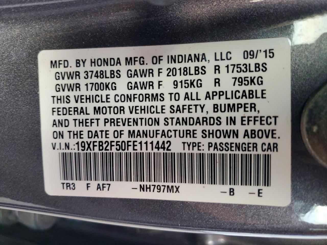 2015 HONDA CIVIC LX photo 13