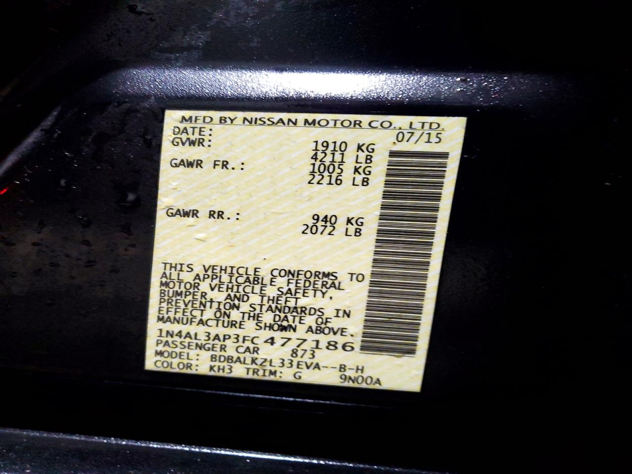 2015 NISSAN ALTIMA 2.5 SV photo 12