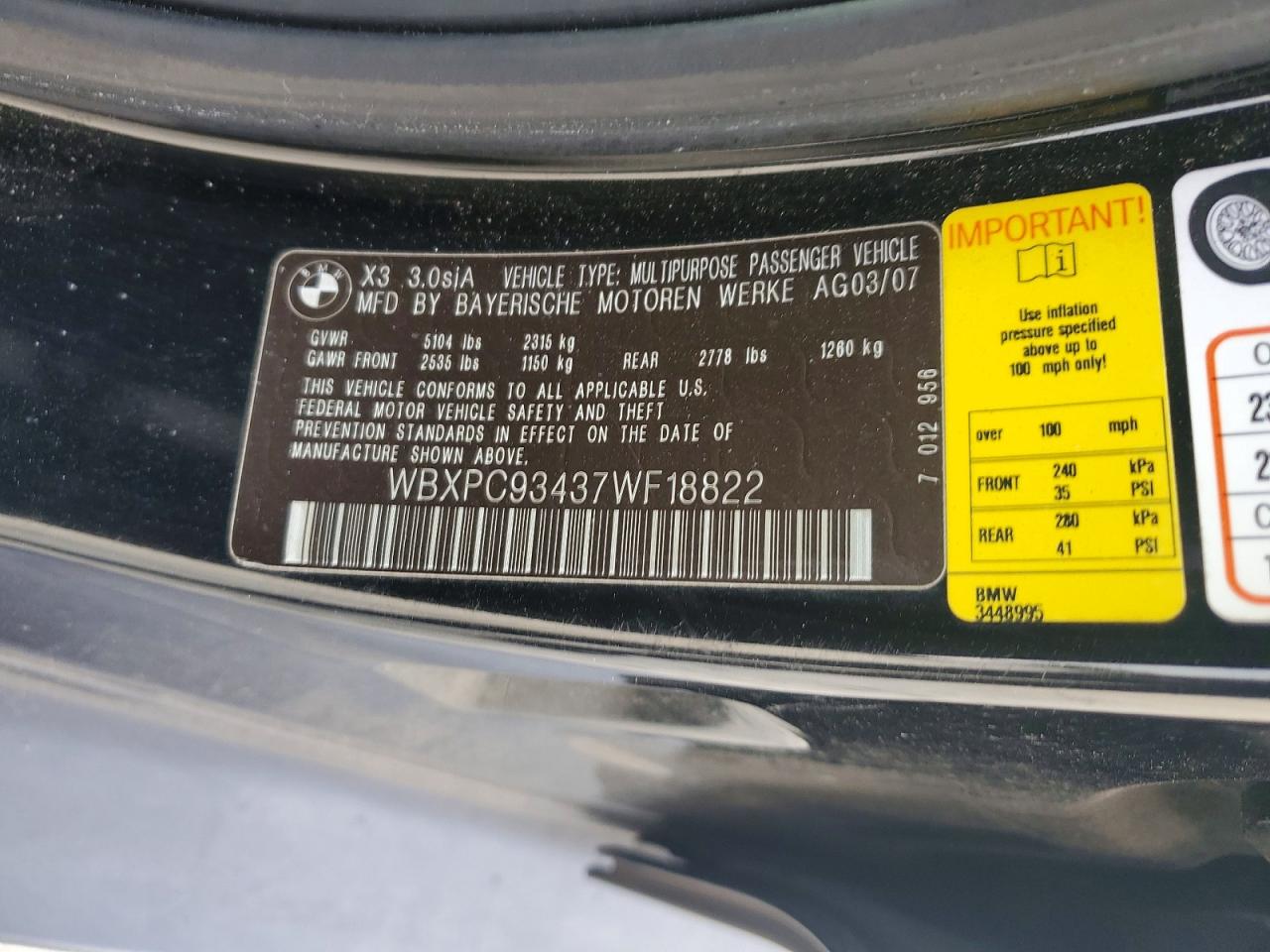 2007 BMW X3 3.0SI photo 13
