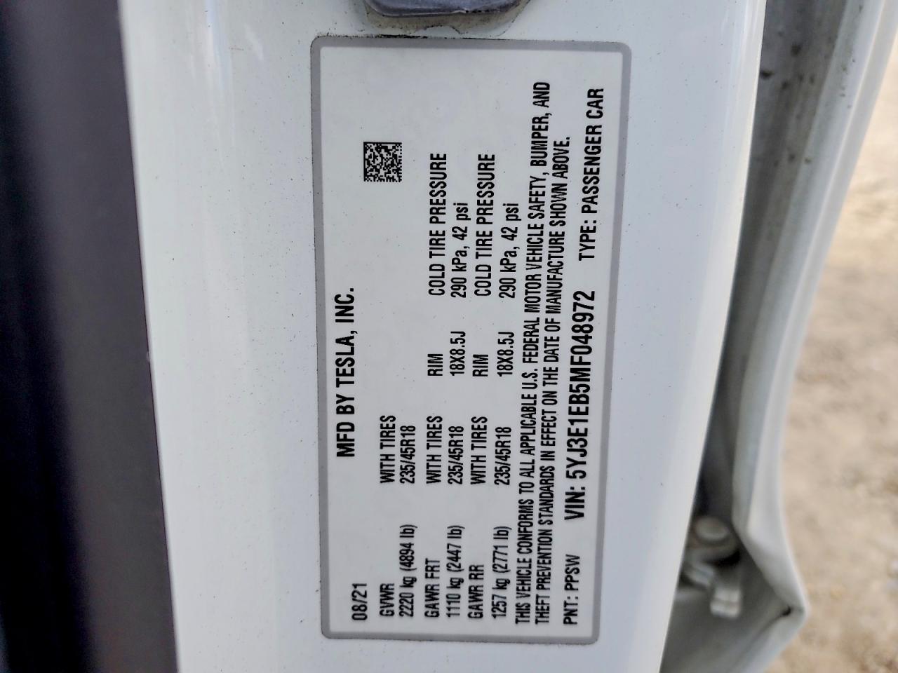 2021 TESLA MODEL 3 photo 13