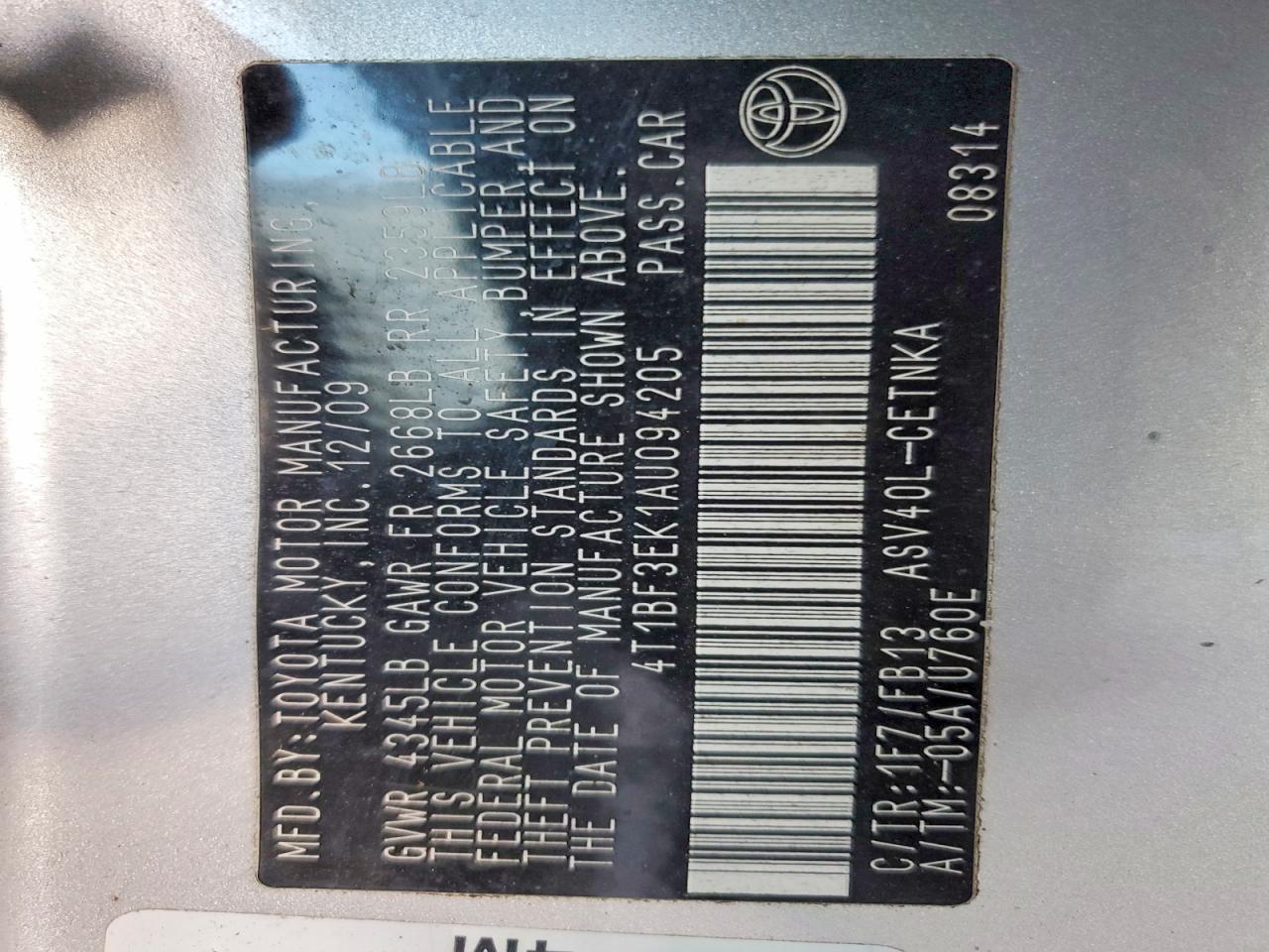 2010 TOYOTA CAMRY BASE photo 23