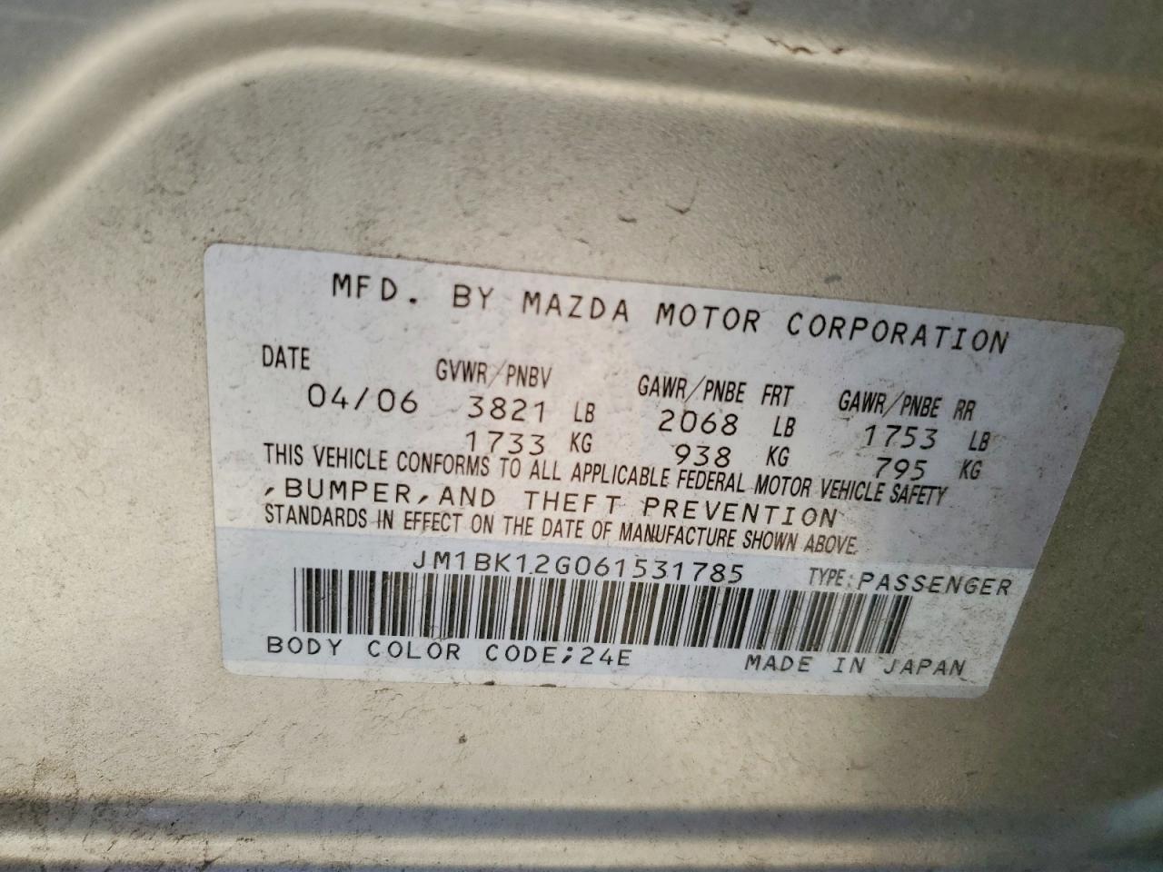 2006 MAZDA 3 I photo 12