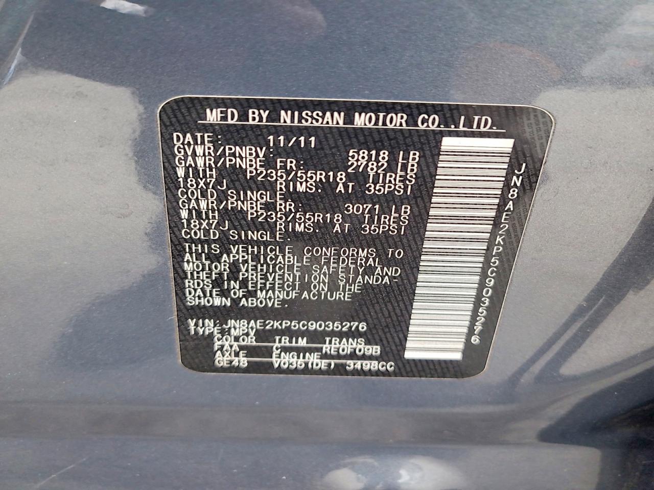 2012 NISSAN QUEST S photo 13