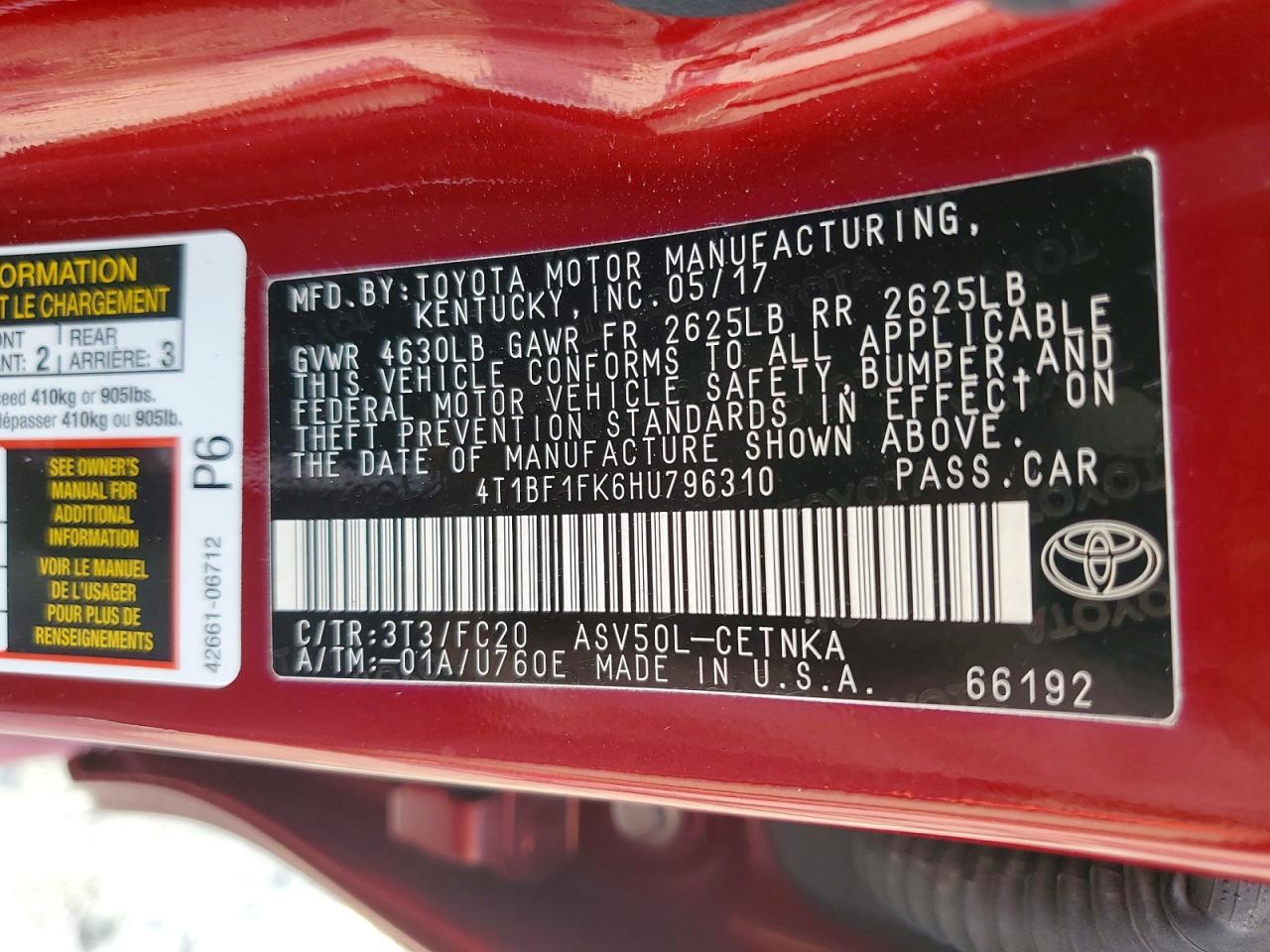 2017 TOYOTA CAMRY LE photo 12