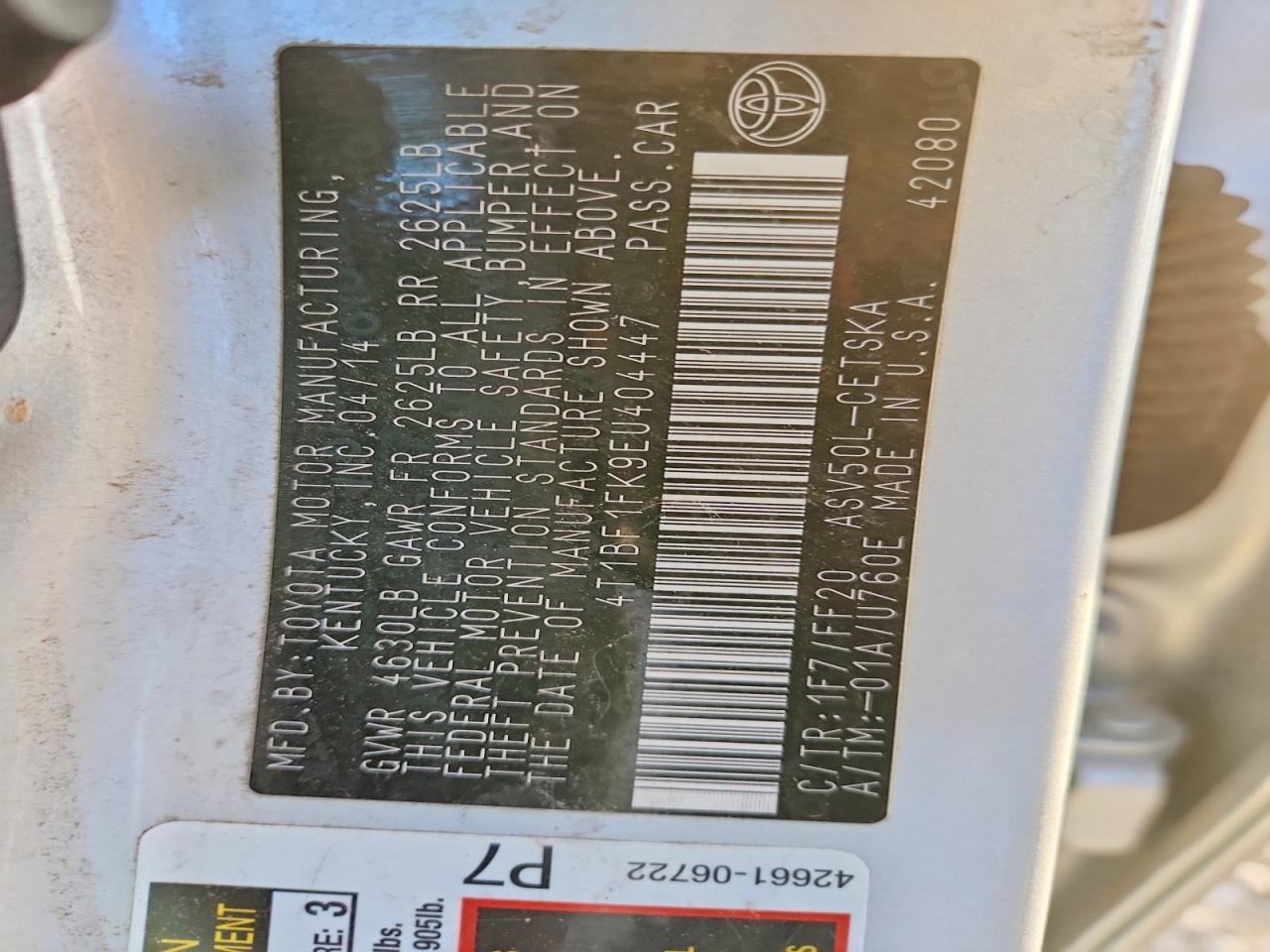 2014 TOYOTA CAMRY L photo 12