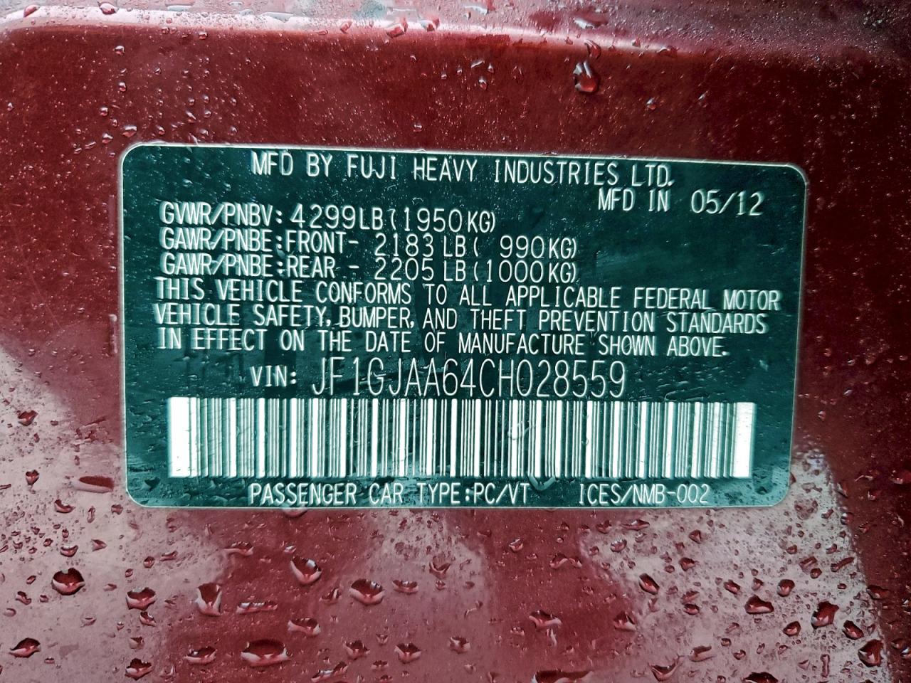 2012 SUBARU IMPREZA photo 13