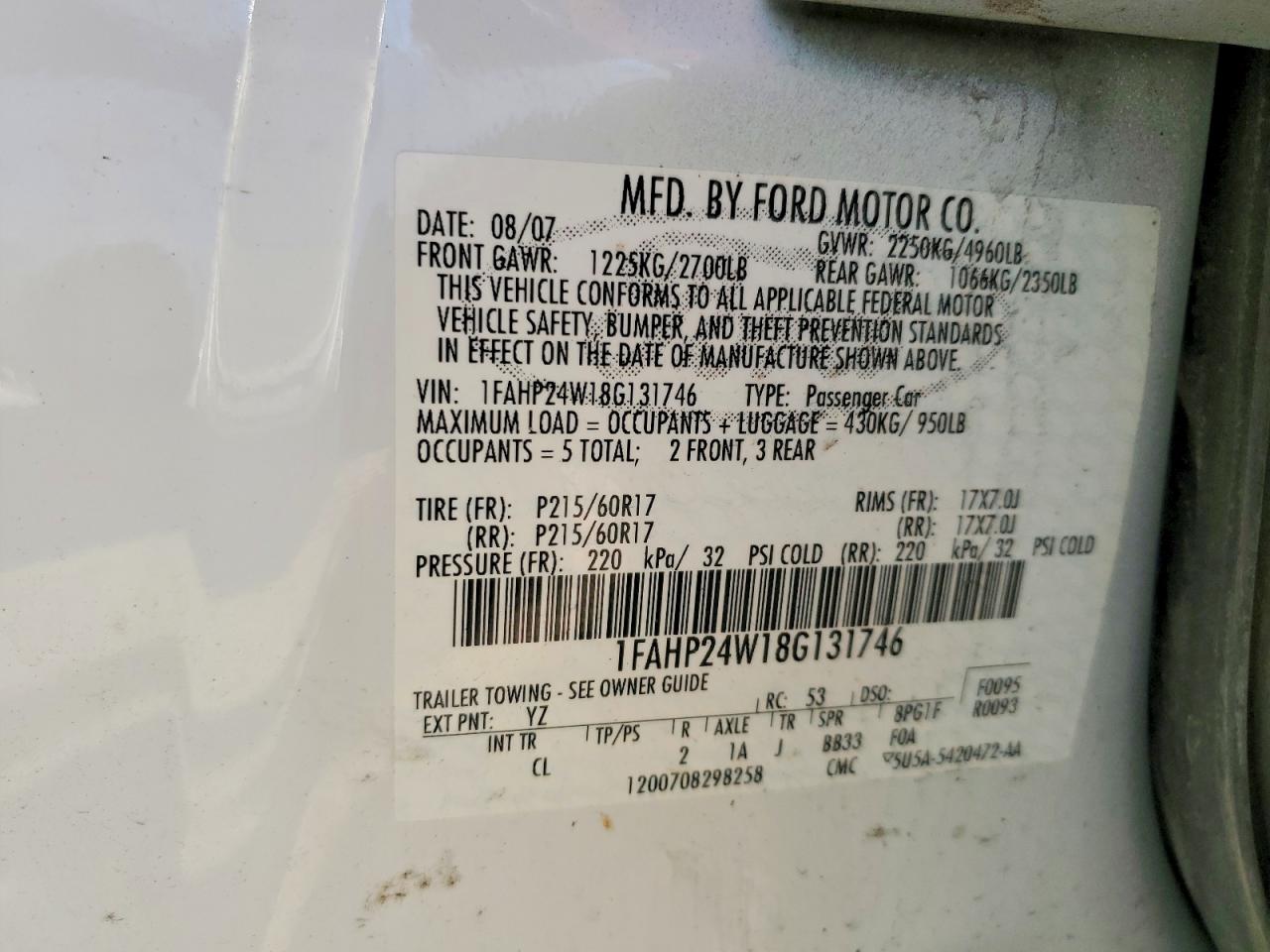 2008 FORD TAURUS SEL photo 12