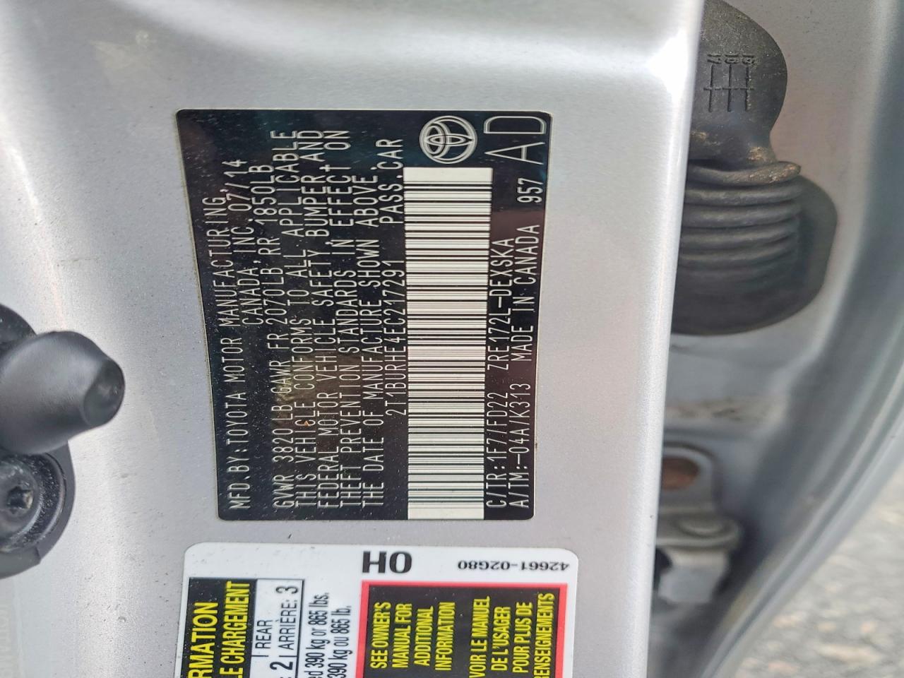 2014 TOYOTA COROLLA S PLUS photo 12
