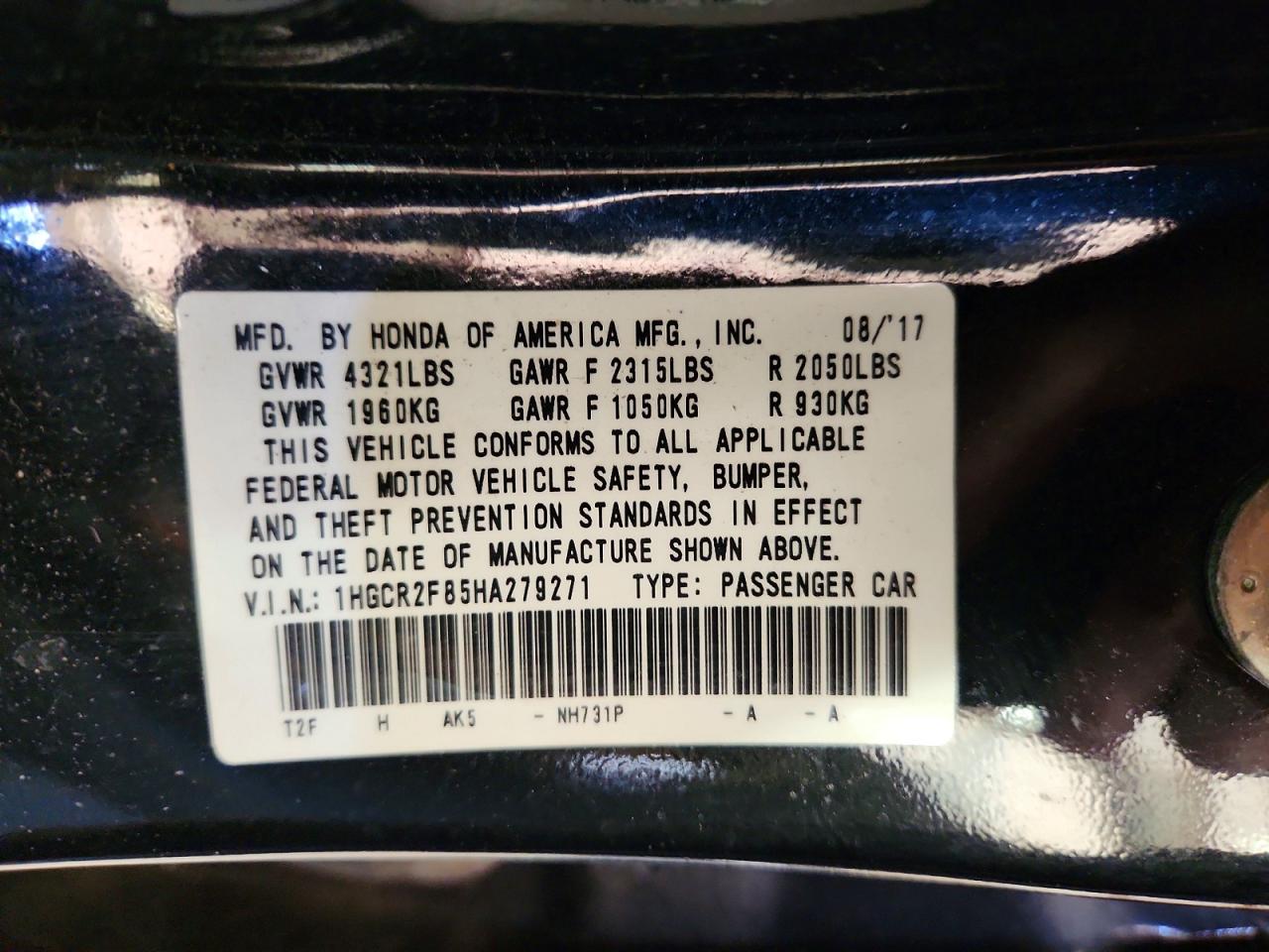 2017 HONDA ACCORD EXL photo 12