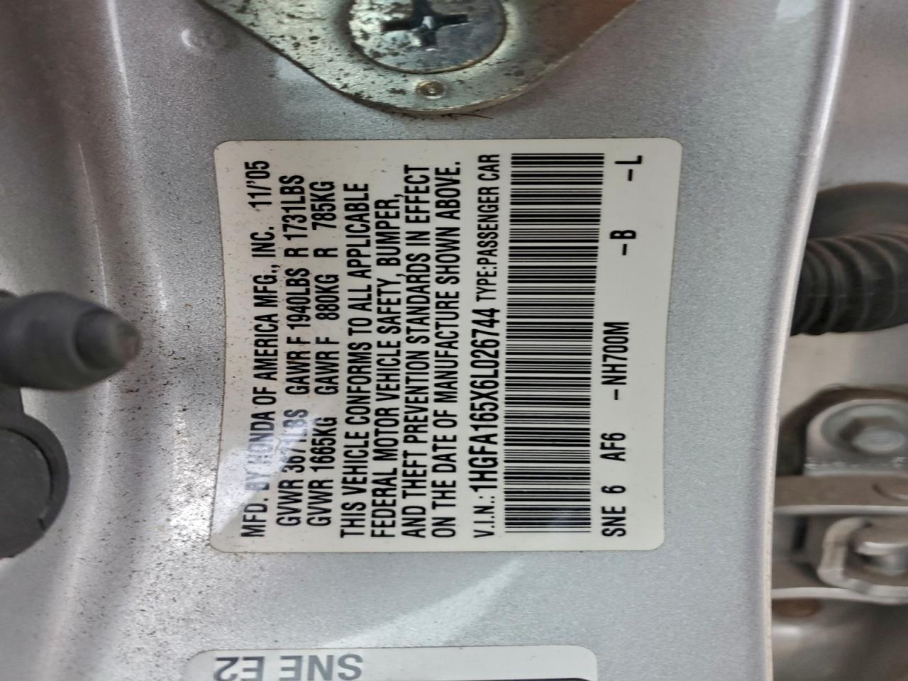 2006 HONDA CIVIC LX photo 12