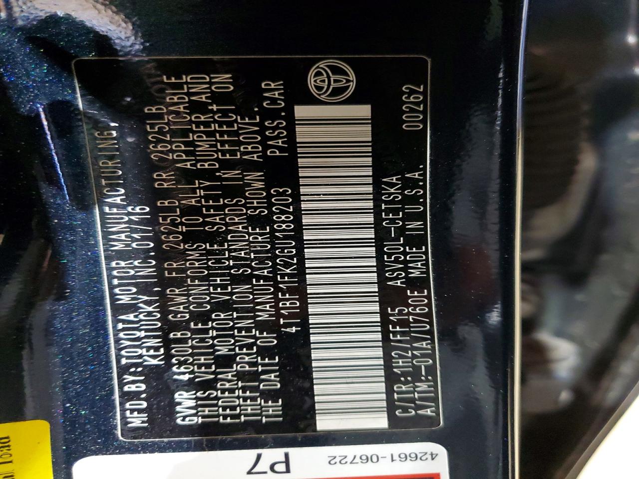 2016 TOYOTA CAMRY LE photo 12