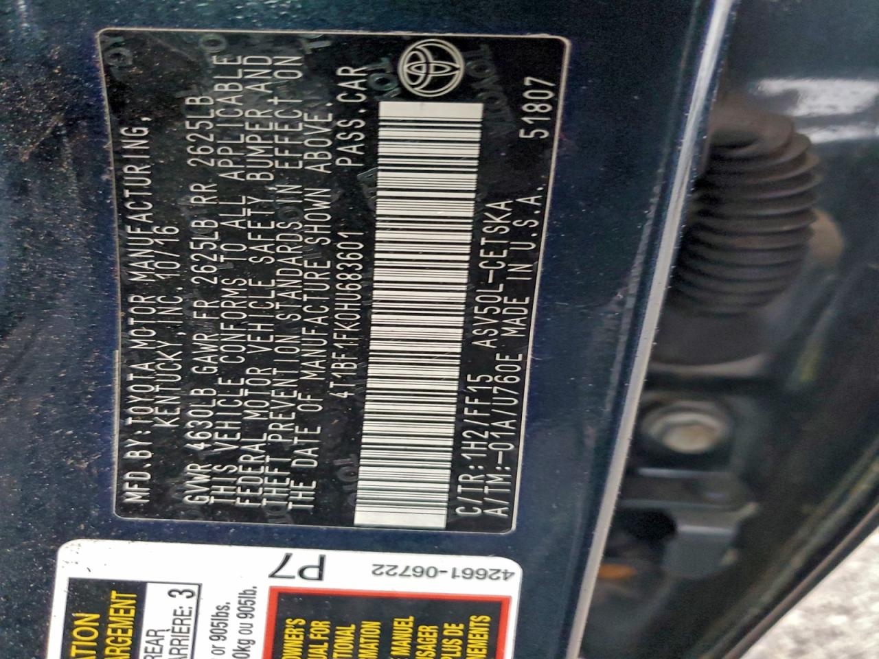 2017 TOYOTA CAMRY LE photo 12