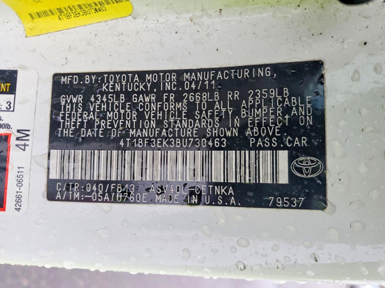 2011 TOYOTA CAMRY BASE photo 13
