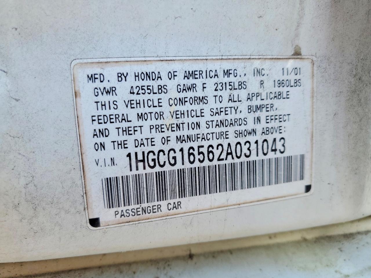 2002 HONDA ACCORD EX photo 12