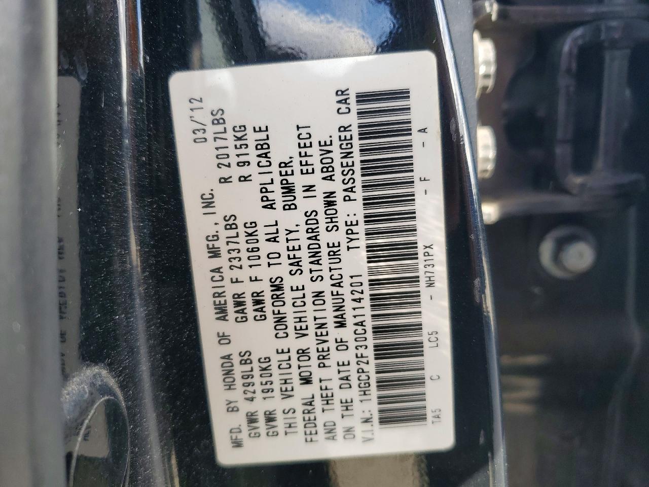 2012 HONDA ACCORD LX photo 12