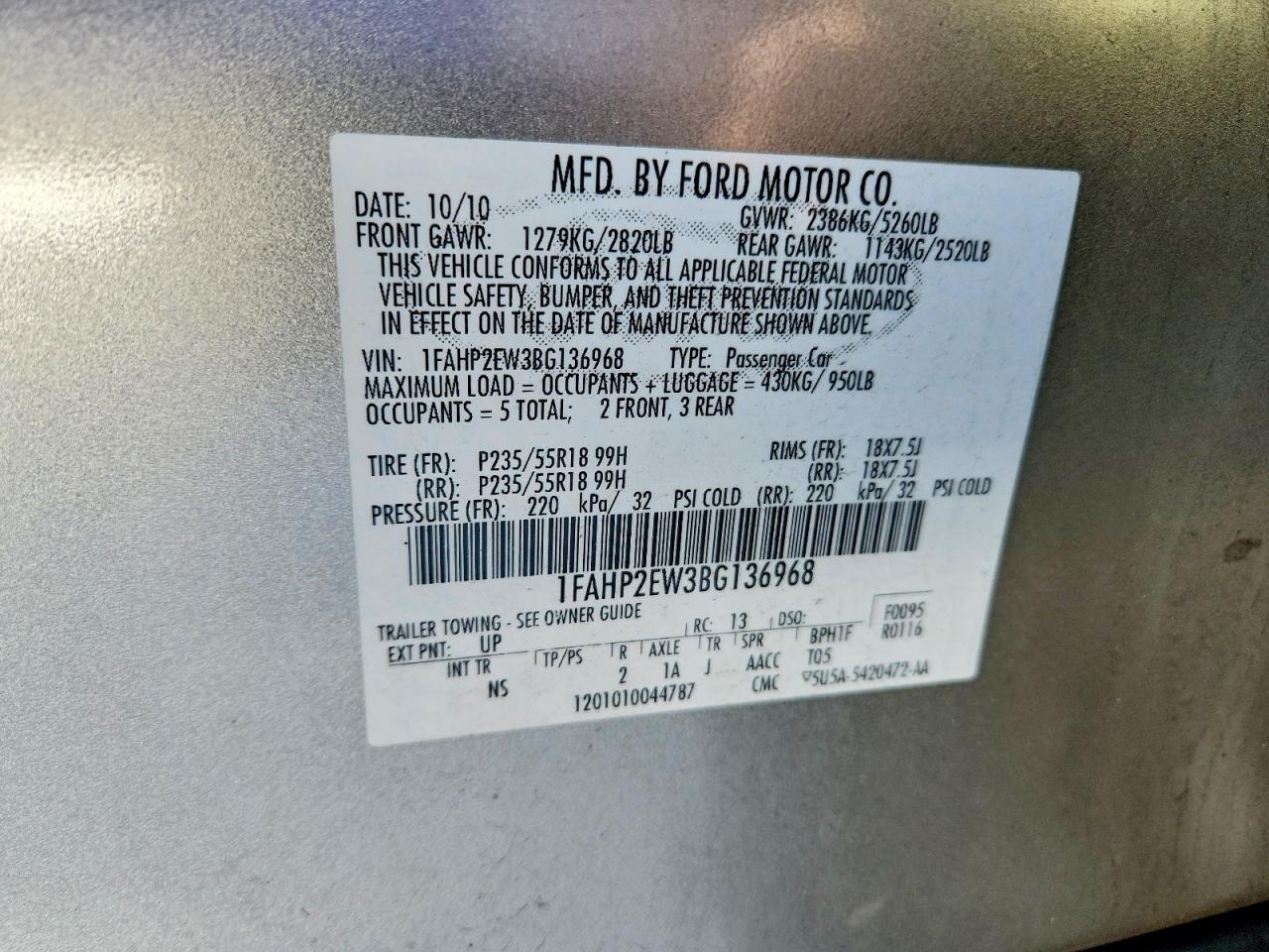 2011 FORD TAURUS SEL photo 12