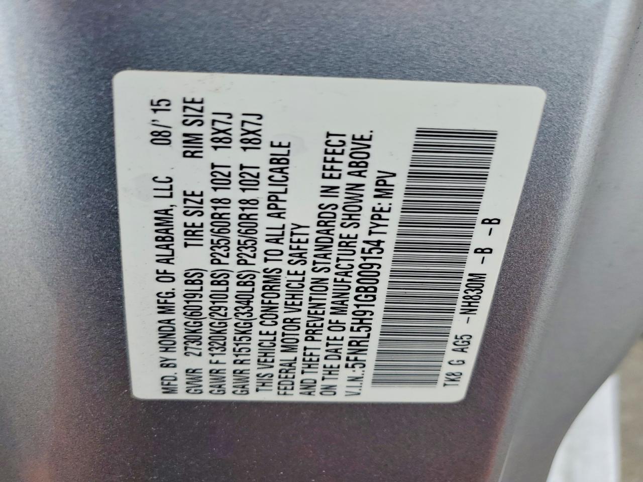 2016 HONDA ODYSSEY TOURING photo 40