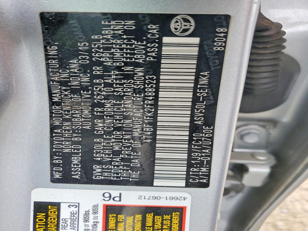 2015 TOYOTA CAMRY LE photo 12