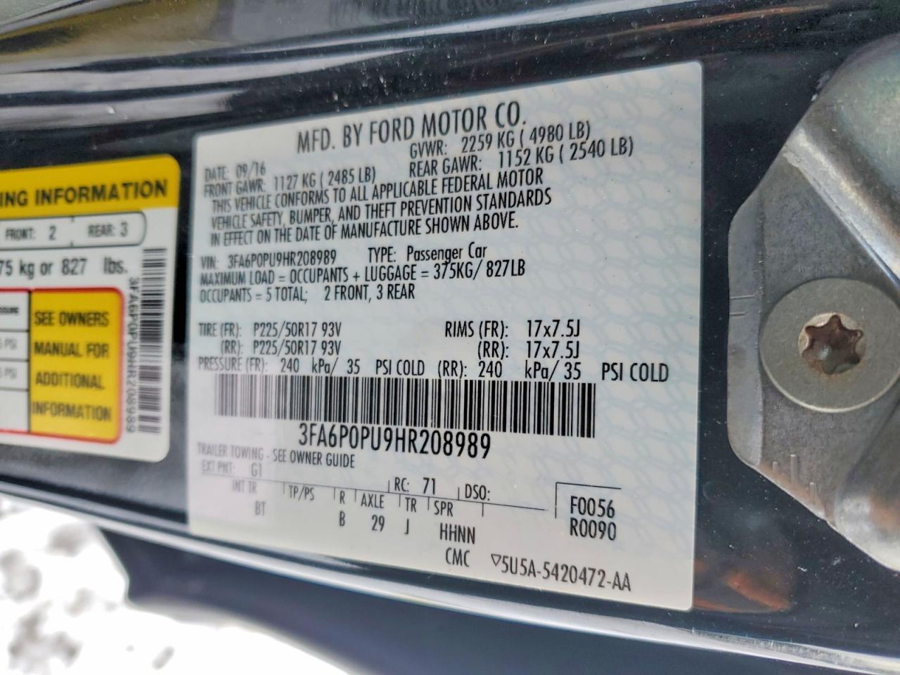 2017 FORD FUSION SE PHEV photo 12
