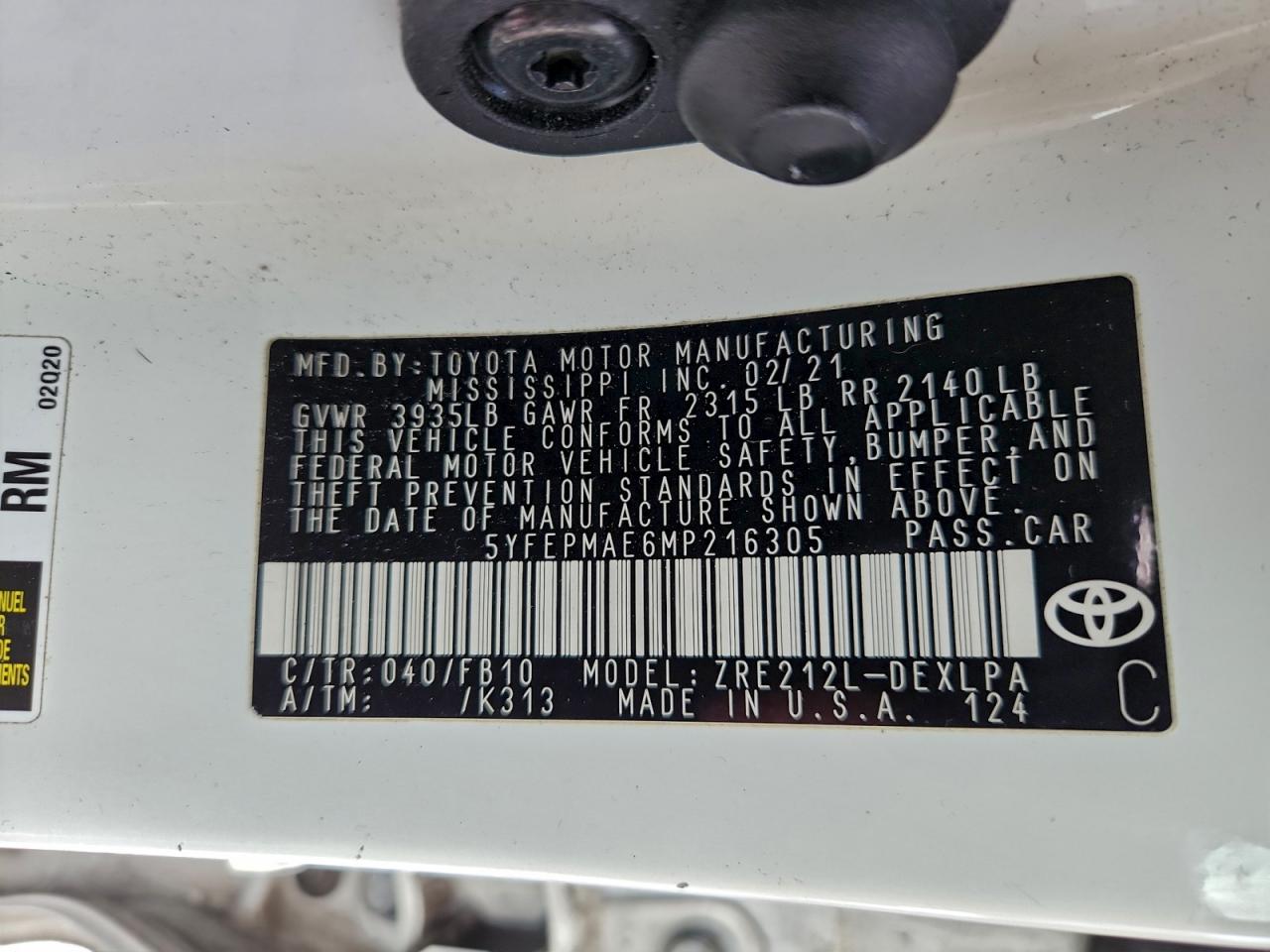 2021 TOYOTA COROLLA LE photo 12