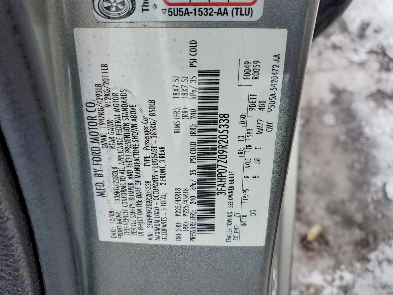 2009 FORD FUSION SE photo 12