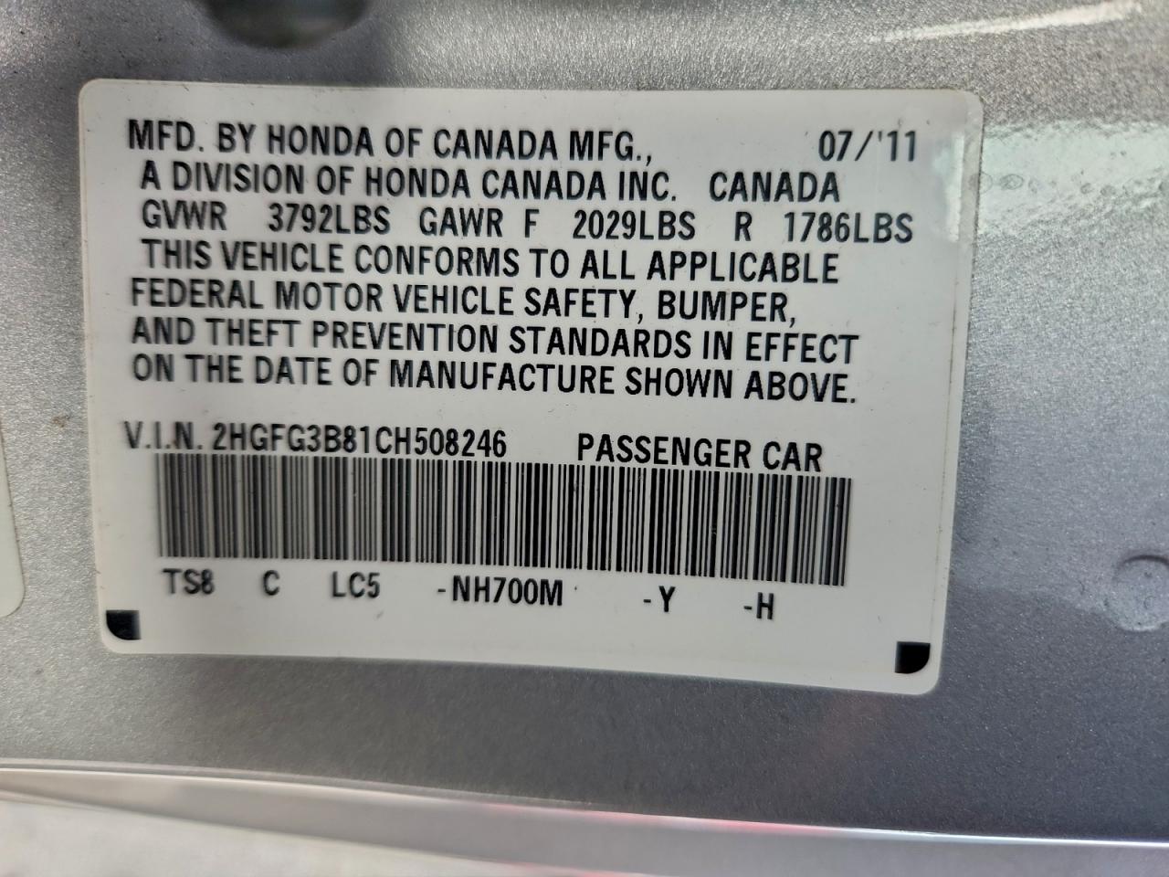 2012 HONDA CIVIC EX photo 12