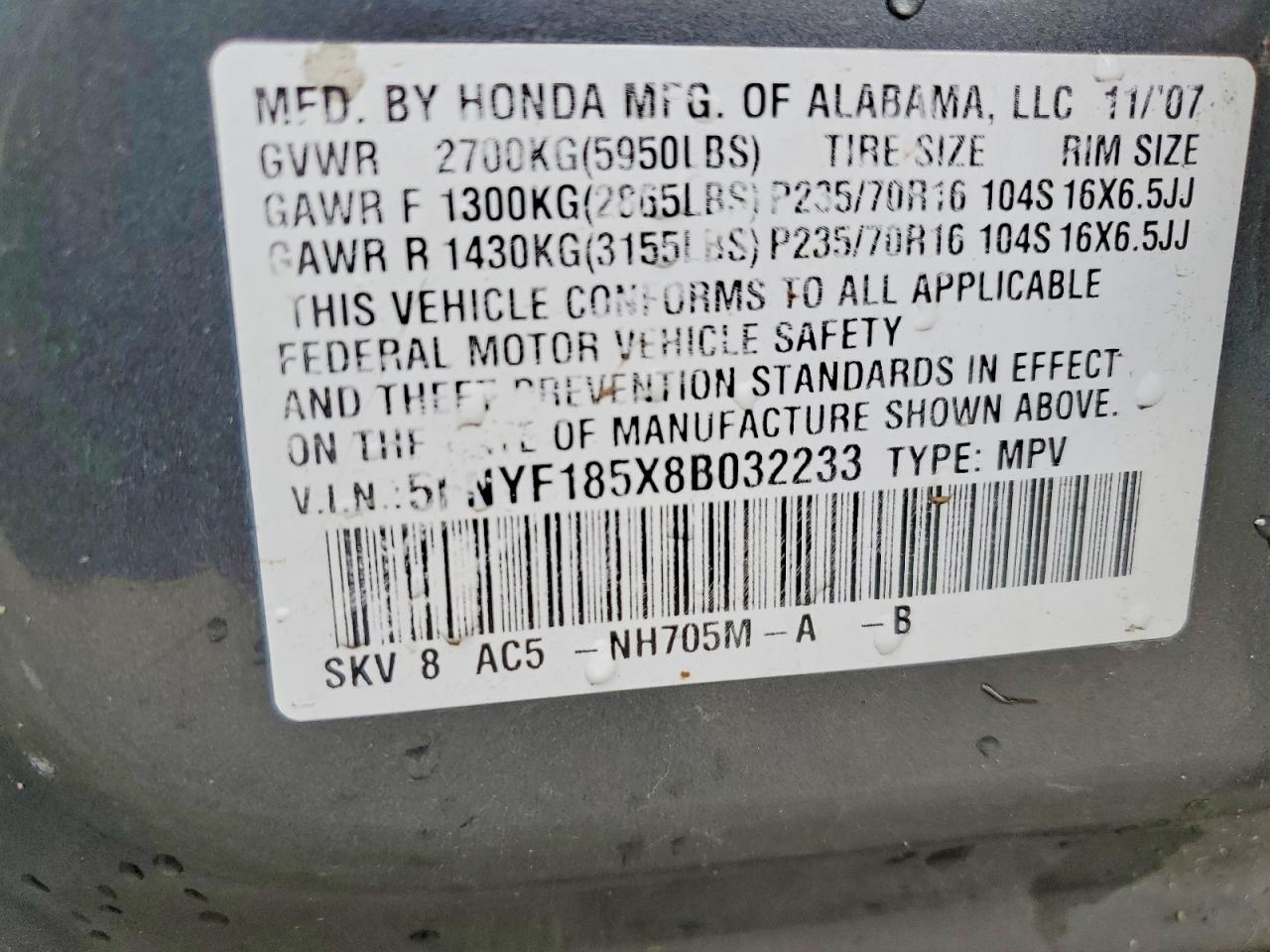 2008 HONDA PILOT EXL photo 25